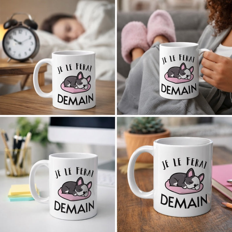 Mug Bouledogue Français - "Je le ferai demain"