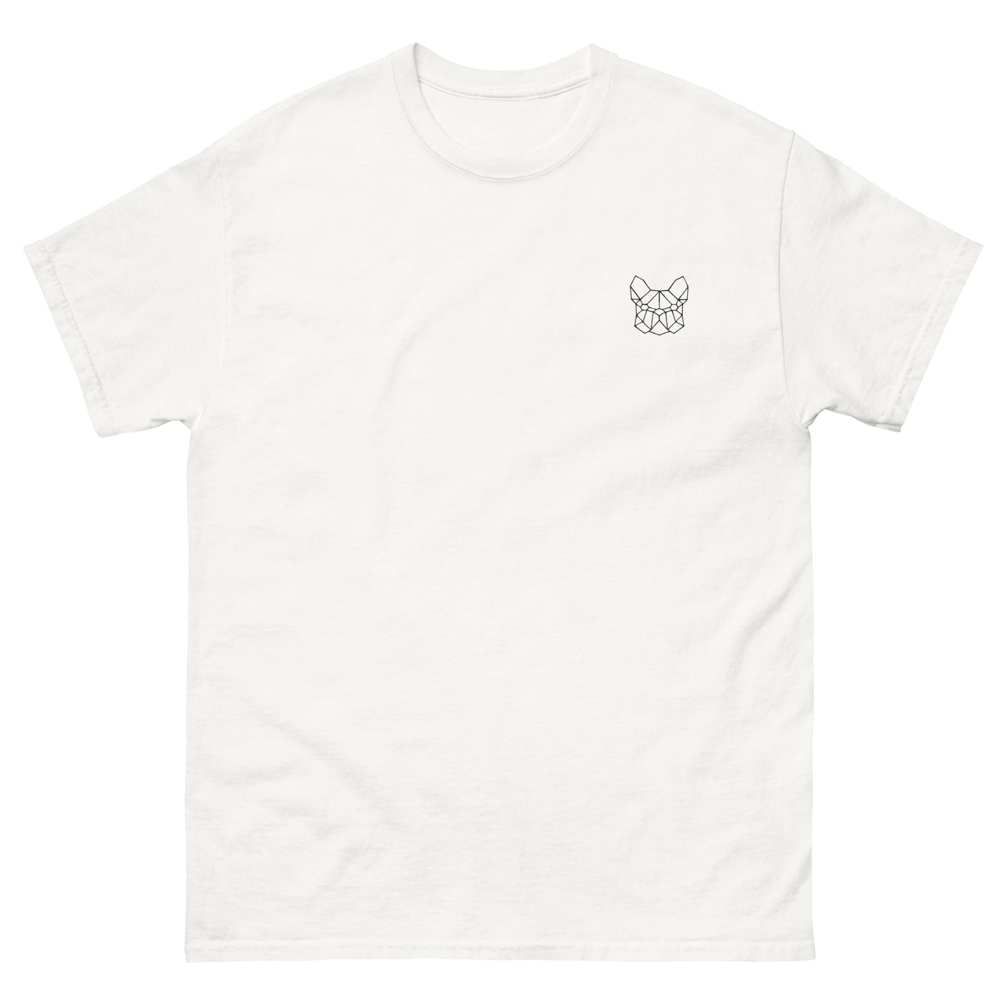 T-shirt en coton bio pour homme avec broderie de bouledogue français, design élégant et intemporel, idéal pour les amoureux de bouledogues.